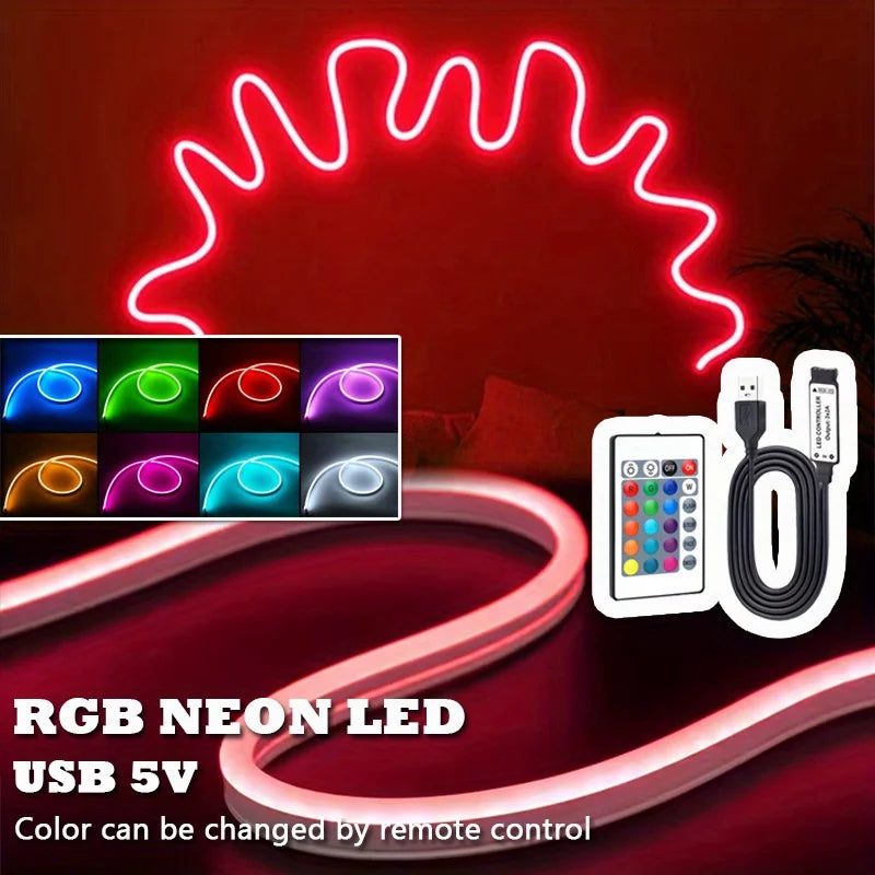 RGB Neon LED Strip Light – USB Flexible Color-Changing Rope Light